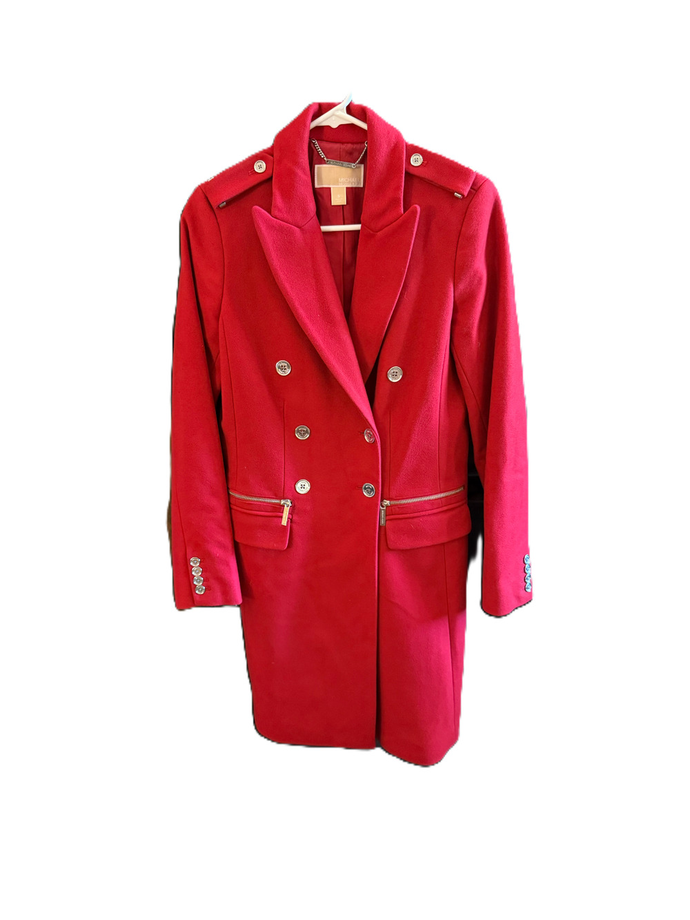 Michael Kors Coat Womens Size S Red Wool Double Breasted Military Peacoat Zipper